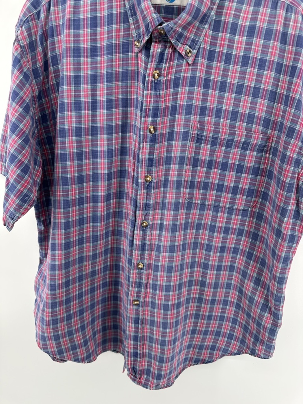 World Island VTG 90s Preppy Dadcore Workwear Grunge Plaid Blue&Pink Shirt SzXL - Picture 5 of 11